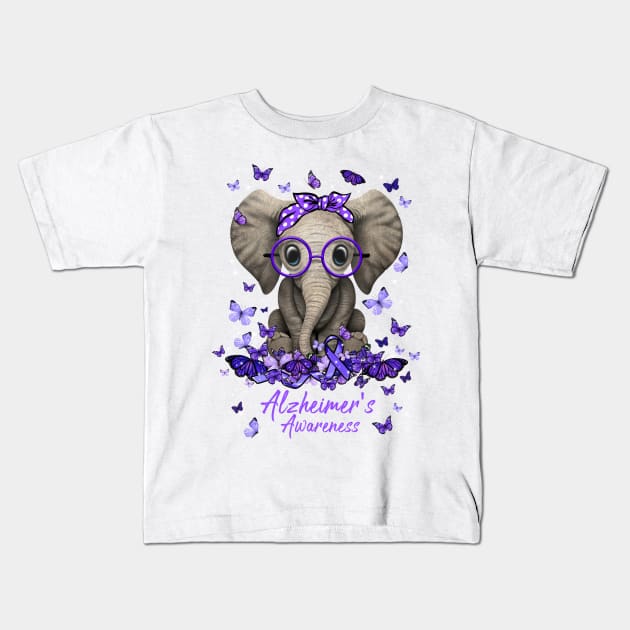 Alzheimer's Awareness Ribbon Elephant Kids T-Shirt by osami